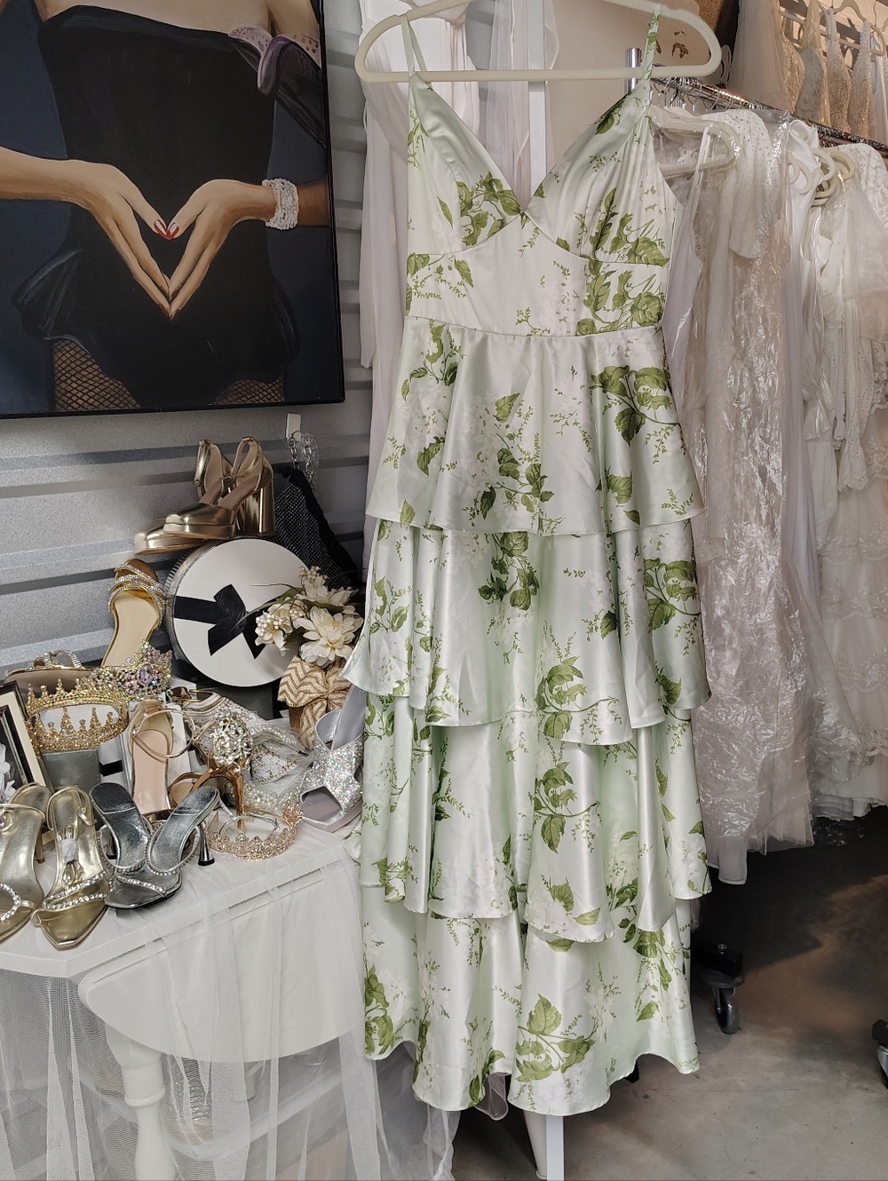 Tiered Floral Maxi Dress - Green Floral